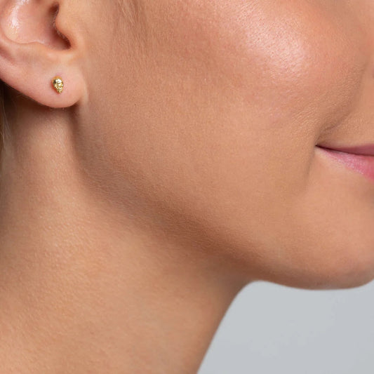 Mimi + Marge Mini Skull Stud Earrings - Gold, Handmade in Bali