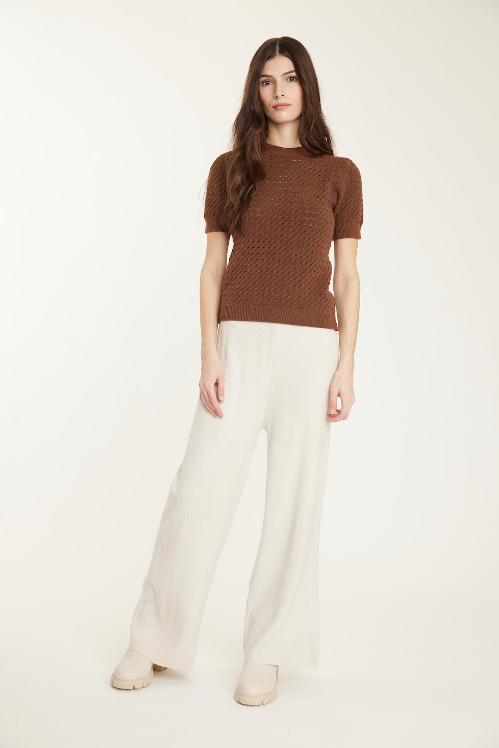 Pistache Ribbed Knit Pant | Chantilly Cream, Made in Italy