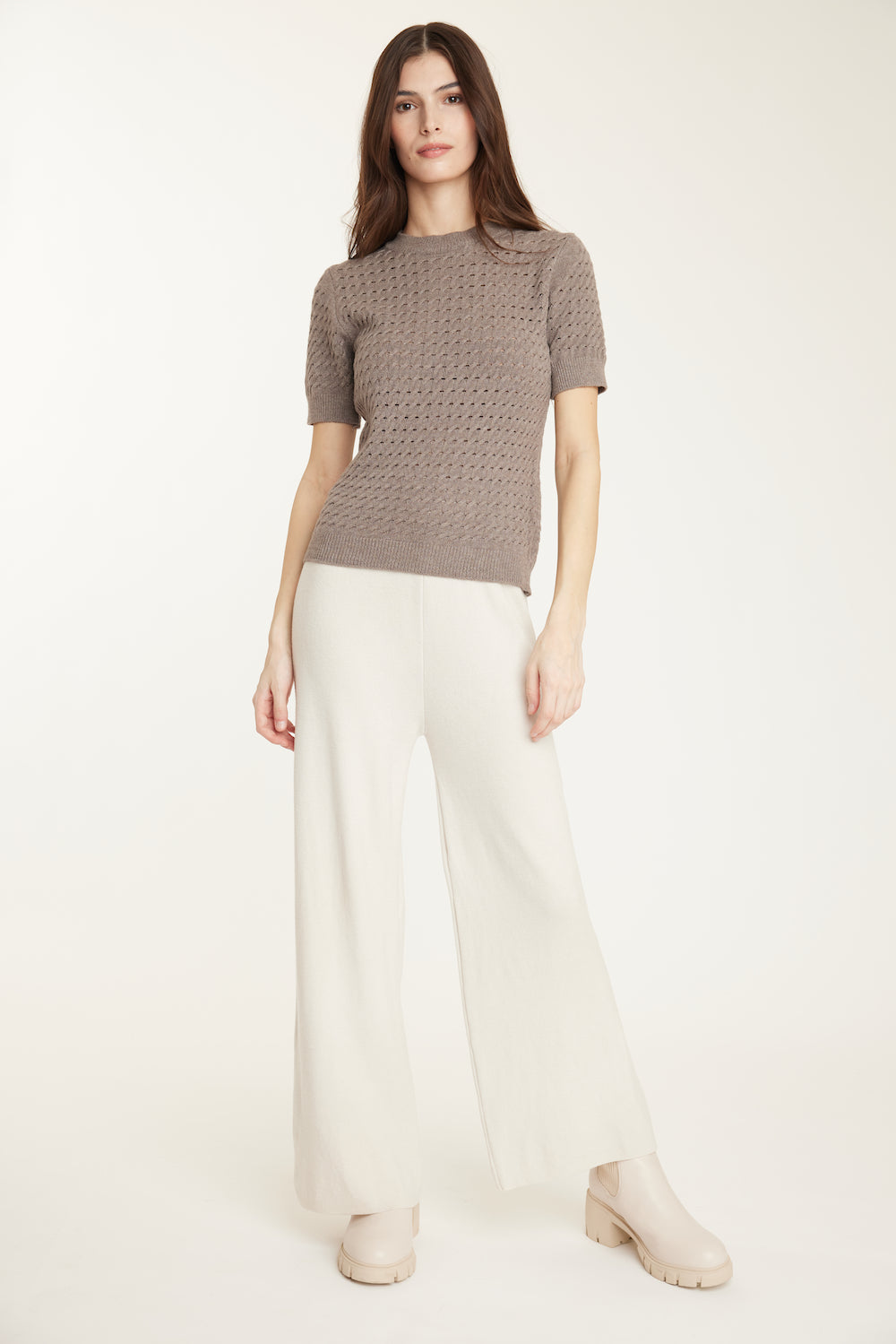 Pistache Ribbed Knit Pant | Chantilly Cream, Made in Italy