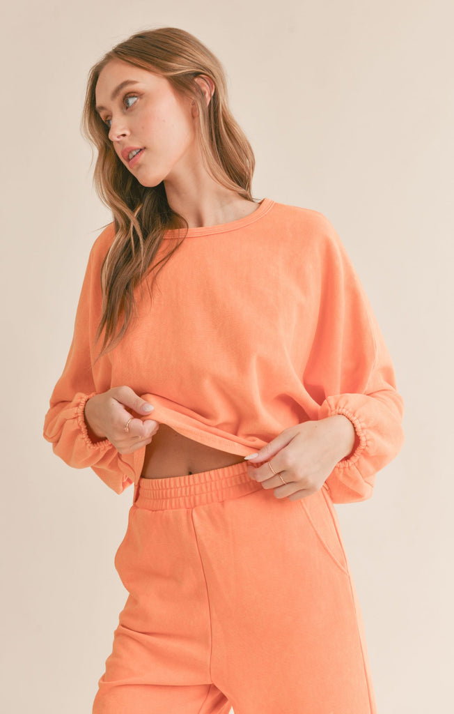 Sadie and Sage Terry Dolman Sleeve Top, Washed Orange| USA Designed