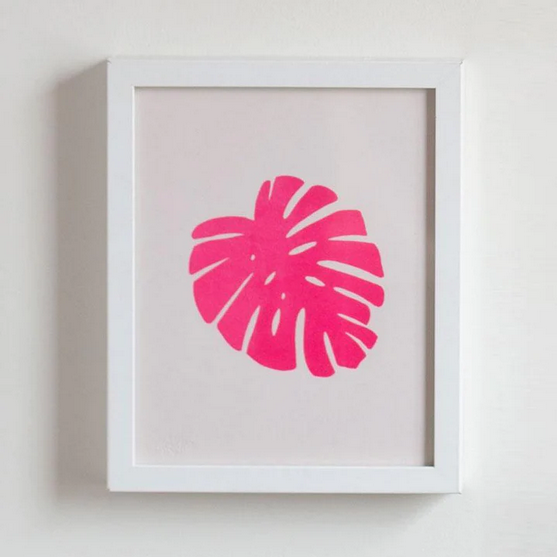 And Here We Are Art Print | Pink Monstera Leaf