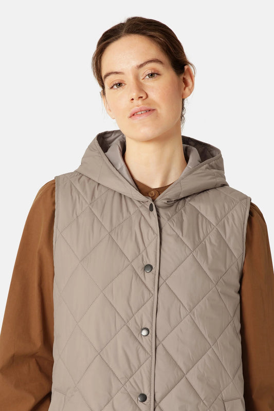 Quilted Long Vest - Grey