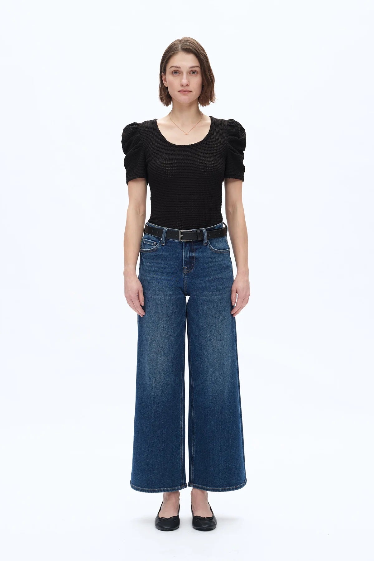 Lisa Mid Rise Wide Leg Jeans - Dark Blue