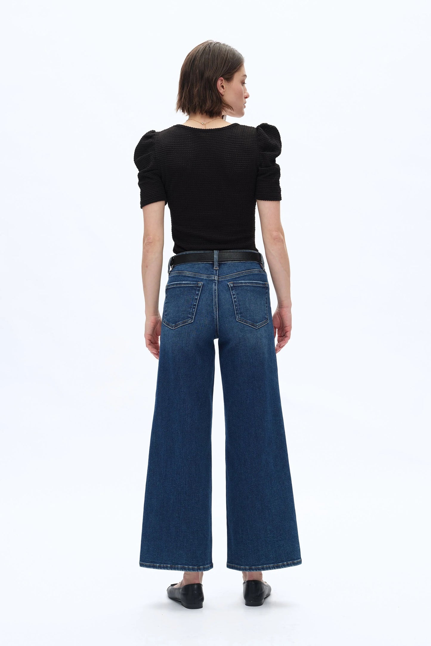 Lisa Mid Rise Wide Leg Jeans - Dark Blue