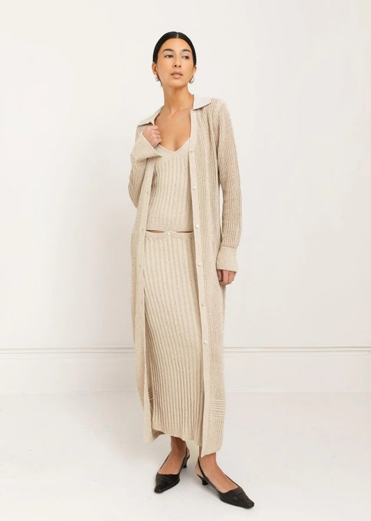 Paper Label TBL Long Cardigan | Flax, Designed in Canada