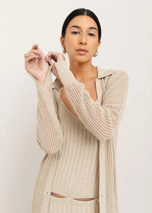 Paper Label TBL Long Cardigan | Flax, Designed in Canada