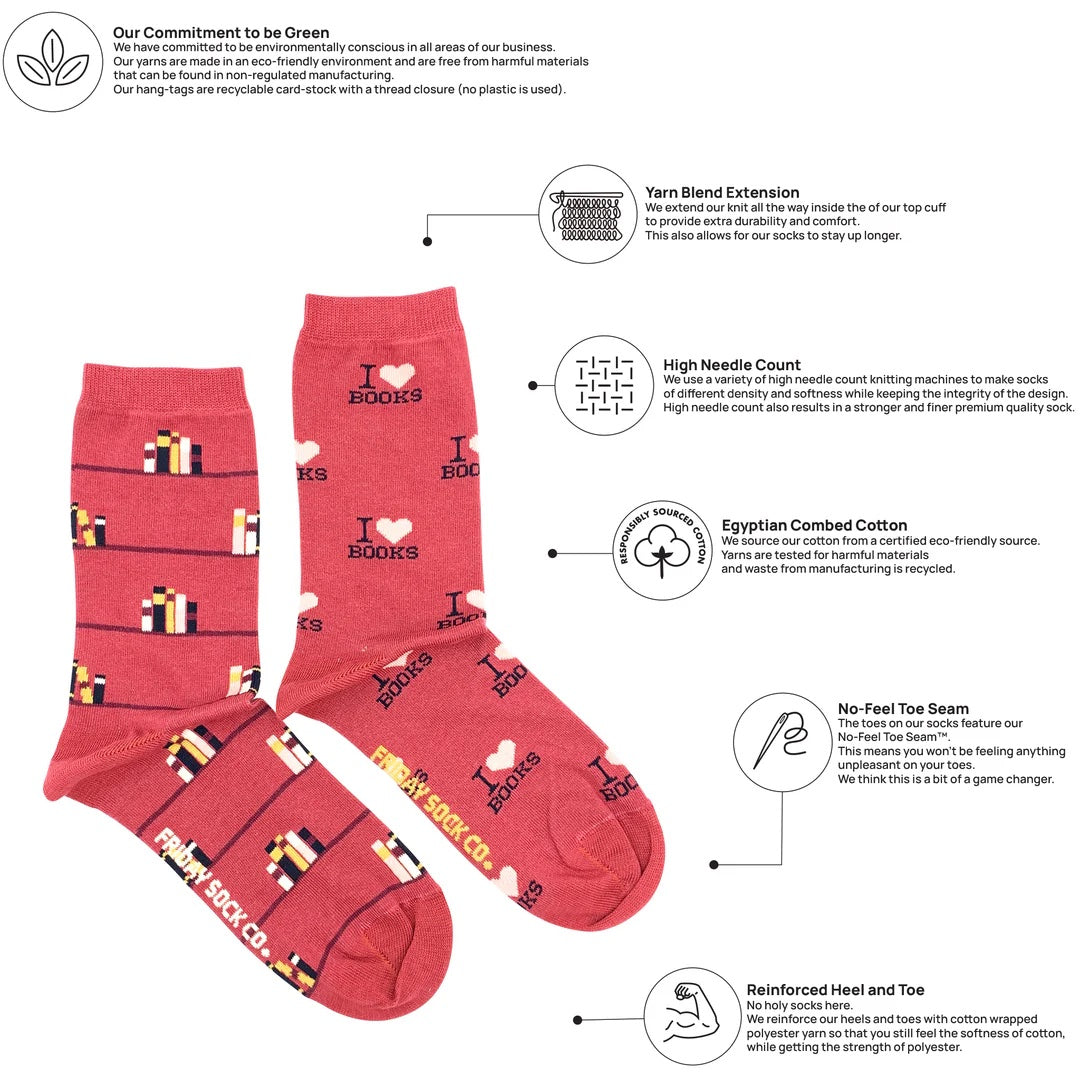 Friday Sock Co. Women's Mismatched Socks | I Love Books