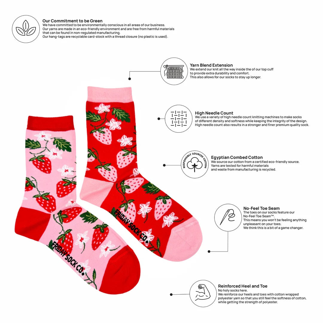 Friday Sock Co. Women's Mismatched Socks | Strawberry