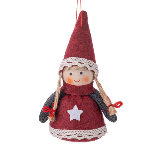 Little Cuties Ornaments in Red and Grey Star Outfits | Long Hair