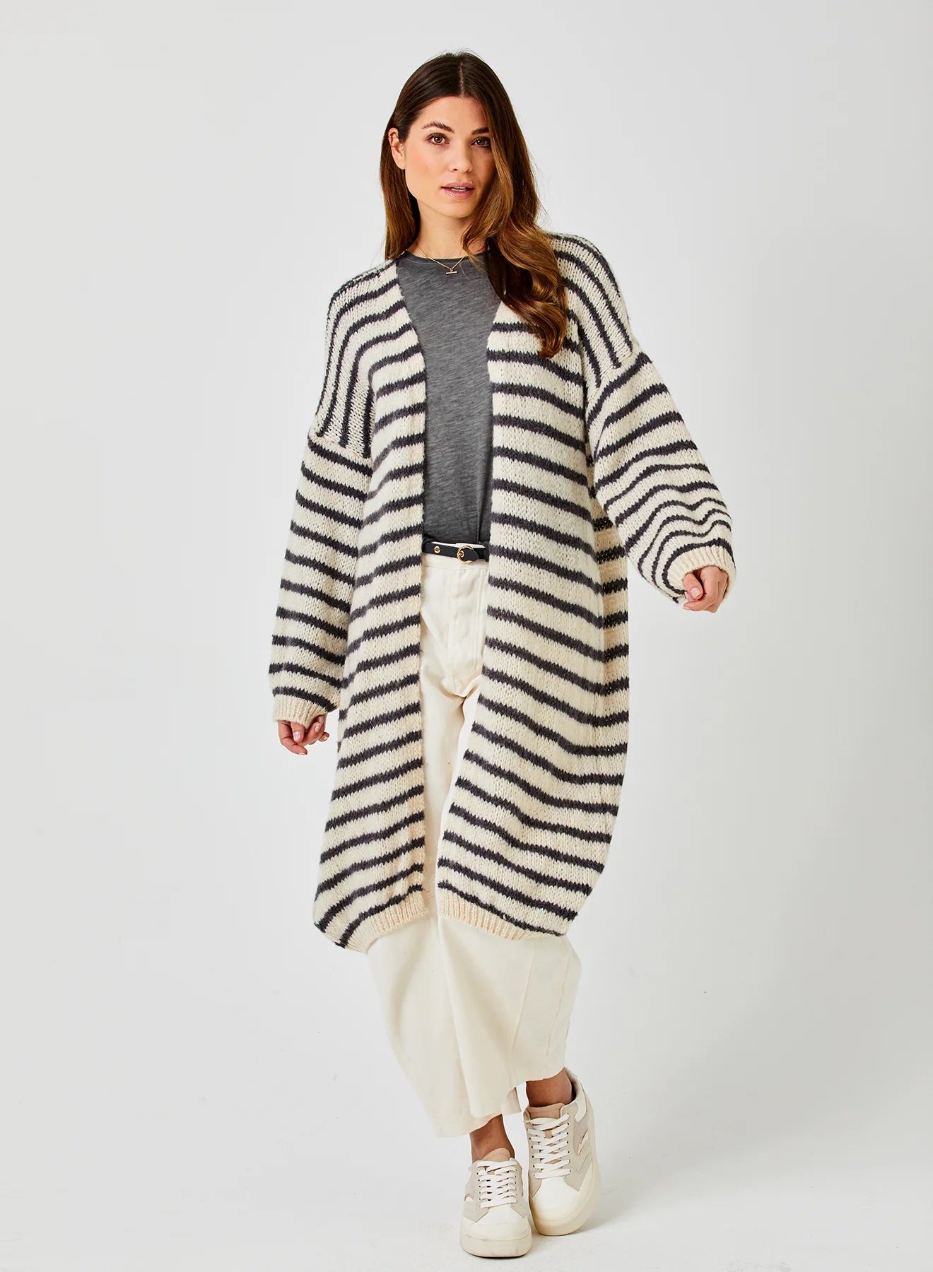 Flo Soft Knit Striped Long Cardi