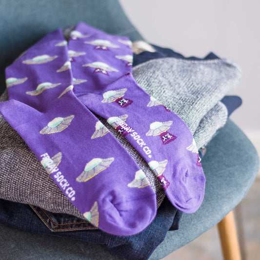 Friday Sock Co. Men's Mismatched Socks | Cow & UFO