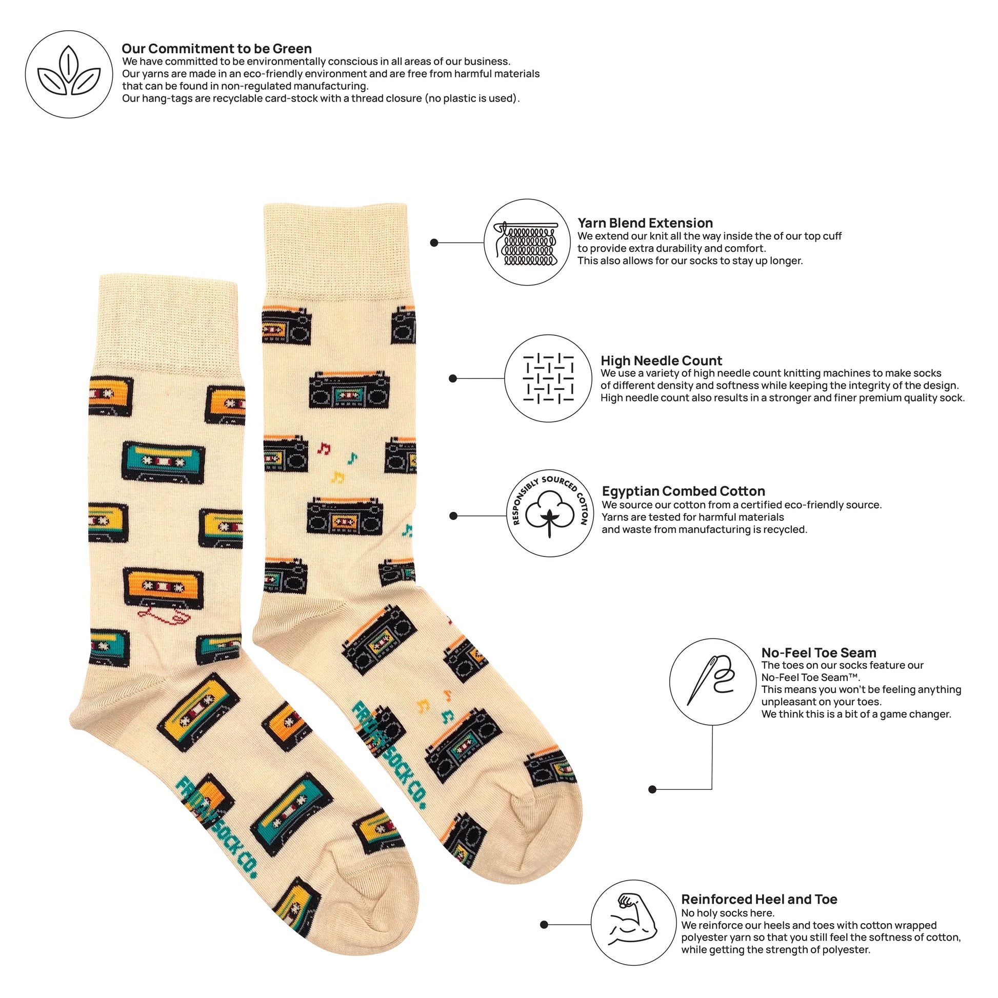 Friday Sock Co. Men's Mismatched Socks | Cassette and Boom Box