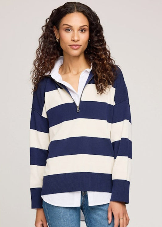 Gentle Fawn Idris Half Zip Pullover | Navy Stripe, Designed in Canada
