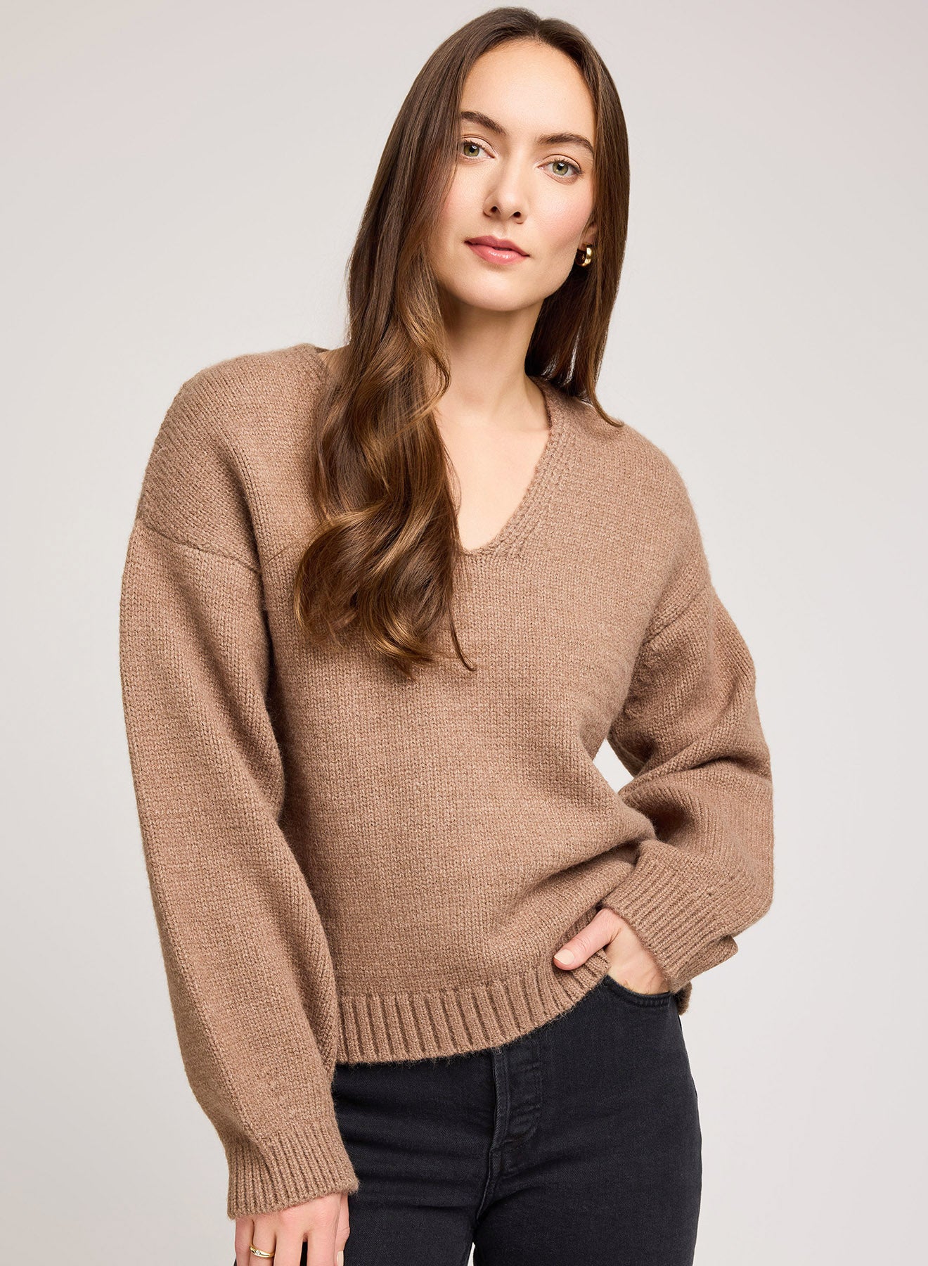 Angelica V-Neck Sweater - Heather Chestnut