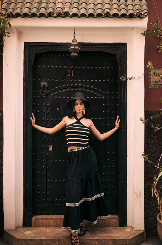 NEKANE Naka Long Ruffled Skirt | Black, Designed in Barcelona