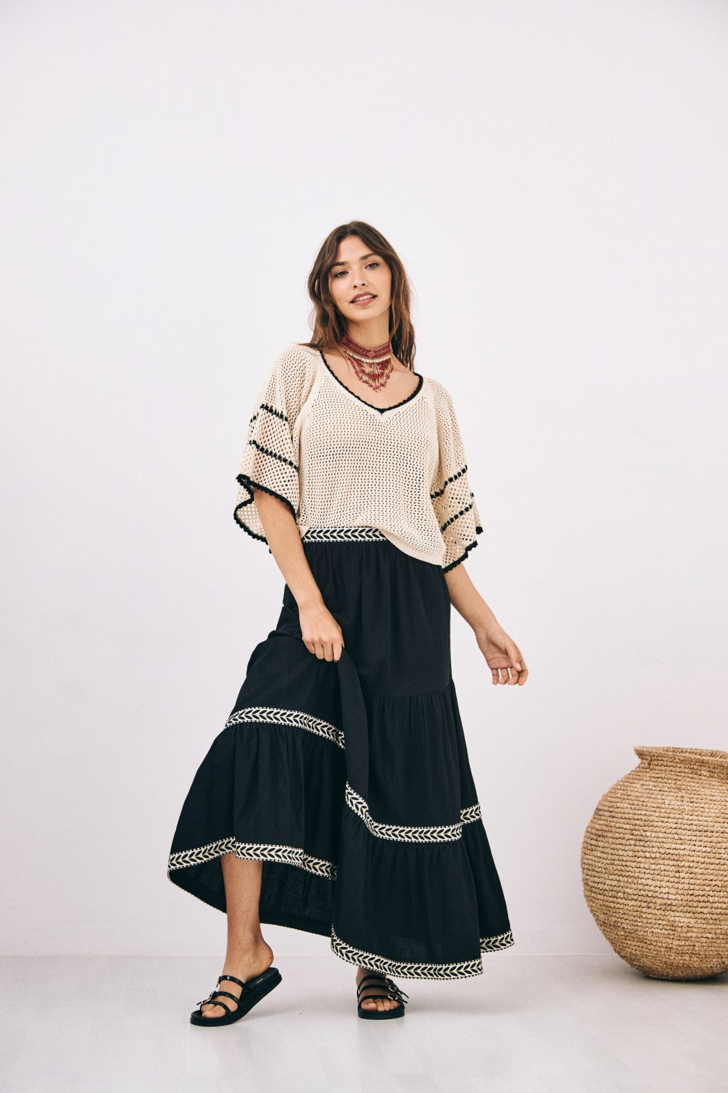 NEKANE Naka Long Ruffled Skirt | Black, Designed in Barcelona
