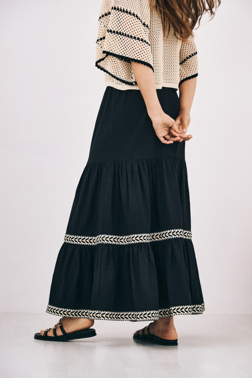 NEKANE Naka Long Ruffled Skirt | Black, Designed in Barcelona