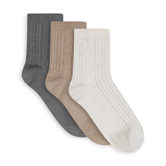 3 Pack Cable Crew Socks - Sand