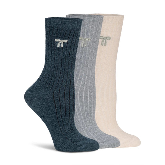 Lemon 3 Pack Velvet Cozy Crew Sock | Blue /Grey