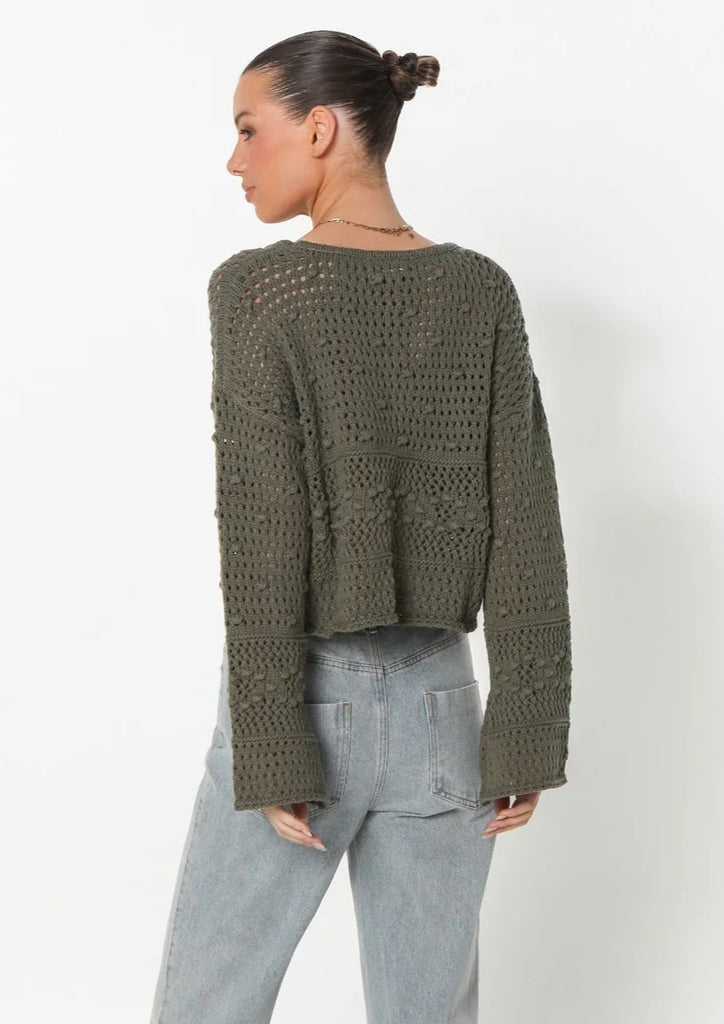 Lost in Lunar Laney Knit Top | Khaki, Designed in the USA