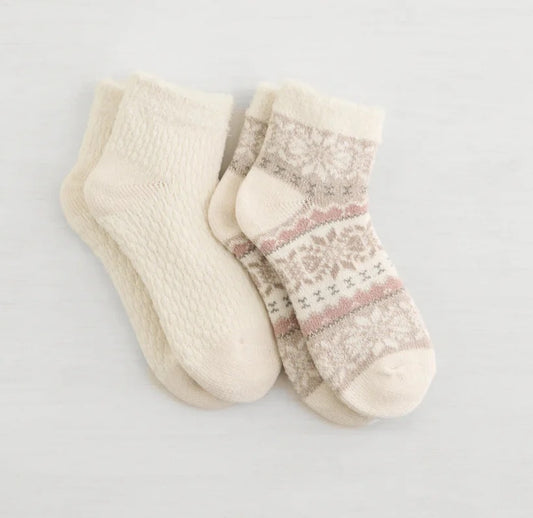 2 Pack Snow Day Double Layer Low Cut Socks - Taupe