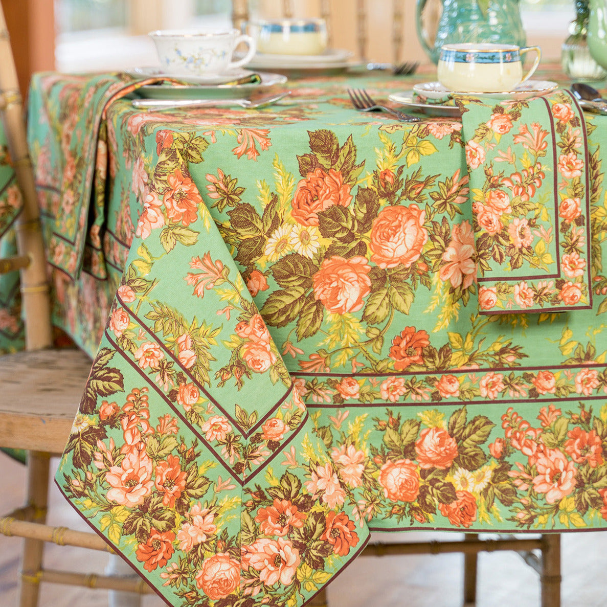 April Cornell Cotton Tablecloth, Ma Cherie | Turquoise