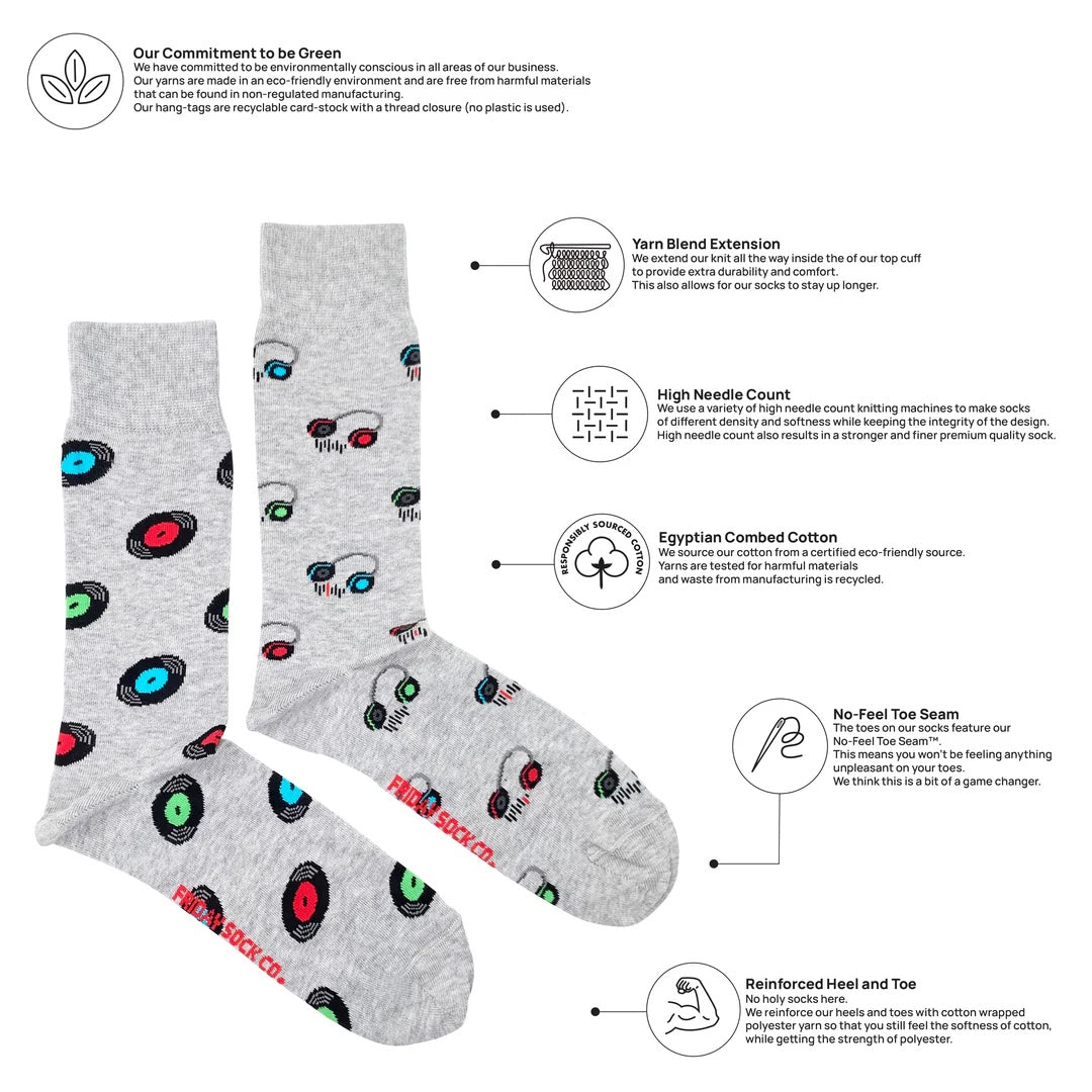 Friday Sock Co. Men's Mismatched Socks | Record & Headphone