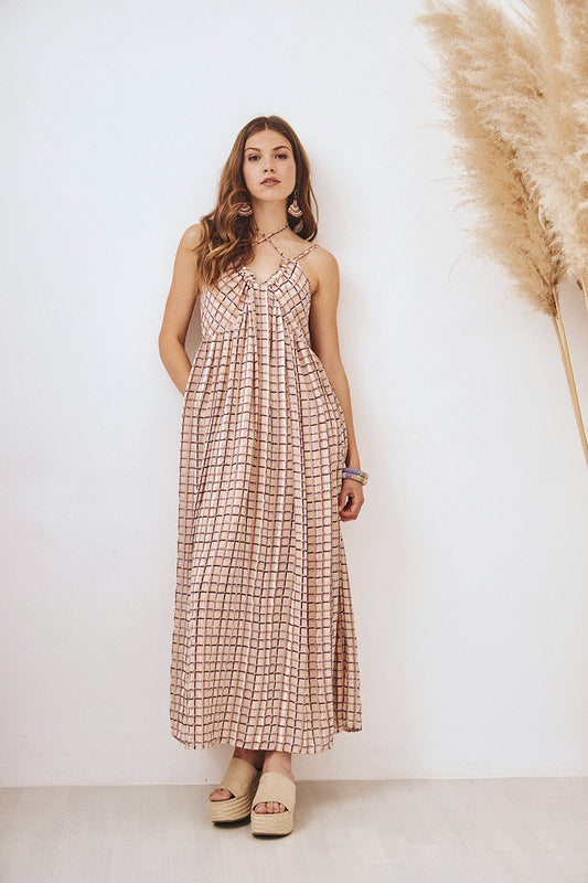 NEKANE Checks Halter Dress | Violet, Designed in Barcelona