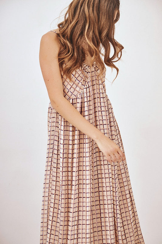 NEKANE Checks Halter Dress | Violet, Designed in Barcelona