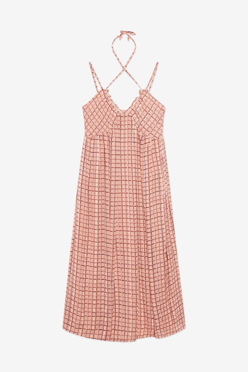NEKANE Checks Halter Dress | Violet, Designed in Barcelona