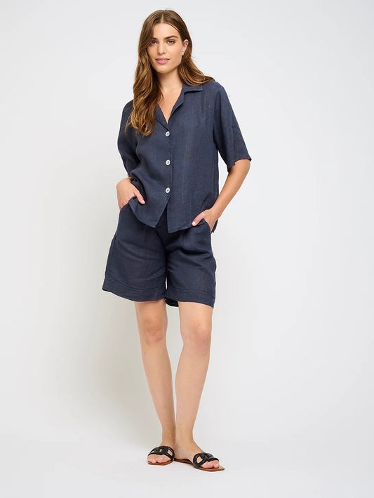 Pistache Linen Bermuda Short | Midnight Navy, Made in Italy