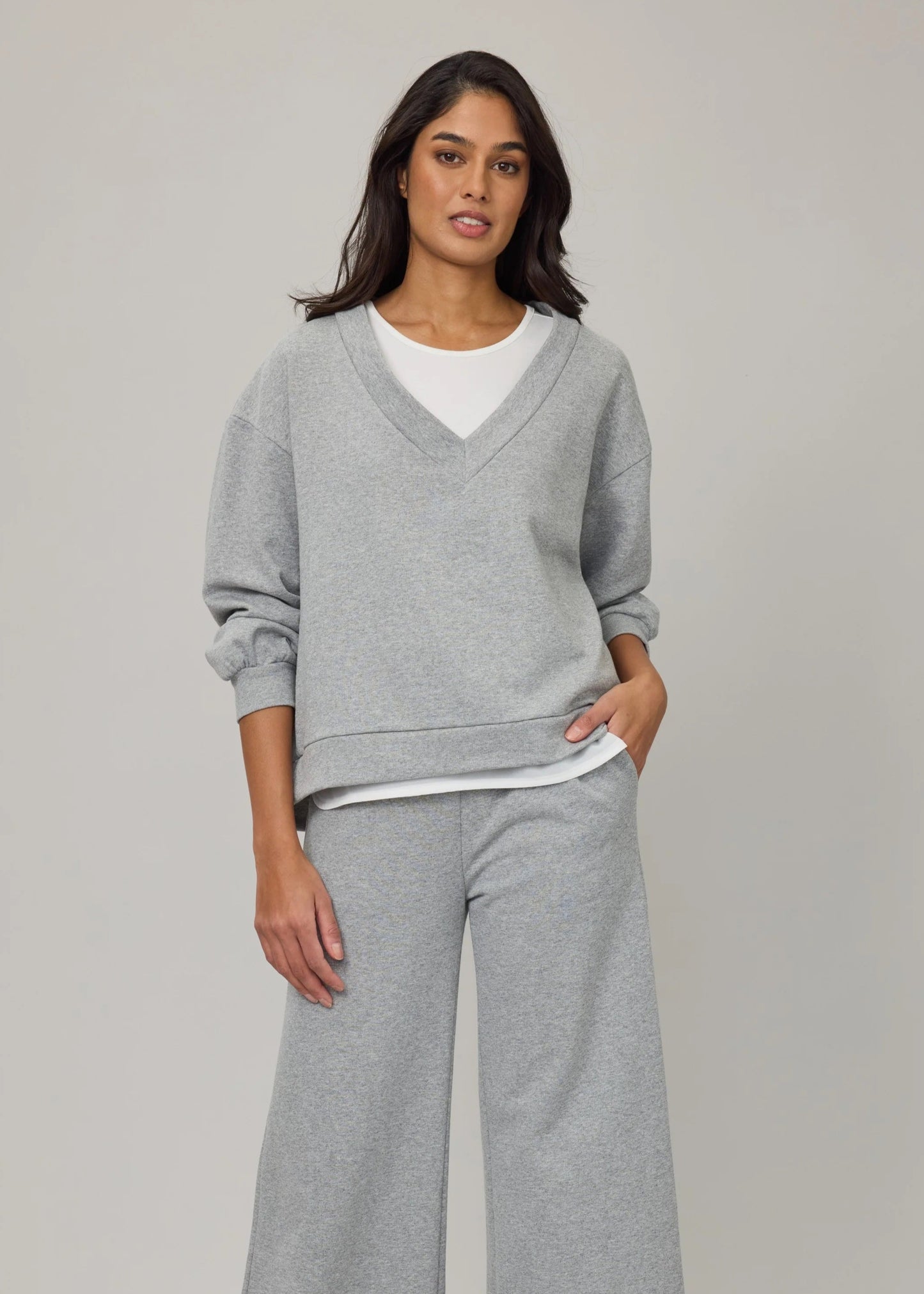 Pistache Oversized Terry Cotton Lounge Sweater | Grey