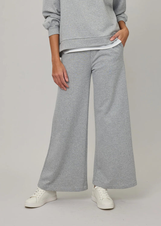 Pistache Wide Leg Terry Cotton Lounge Pant | Grey, Made in Italy