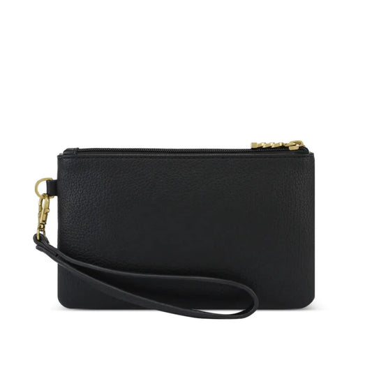 Pixie Mood Paris Double Zip Pouch - Pebbled Black, Vegan Leather