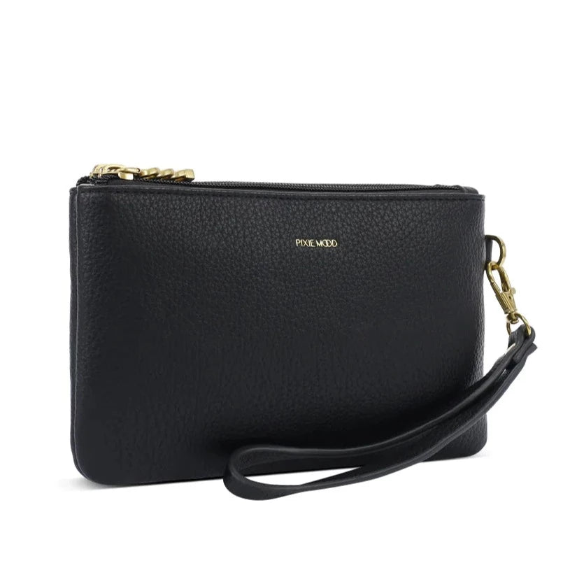 Pixie Mood Paris Double Zip Pouch - Pebbled Black, Vegan Leather