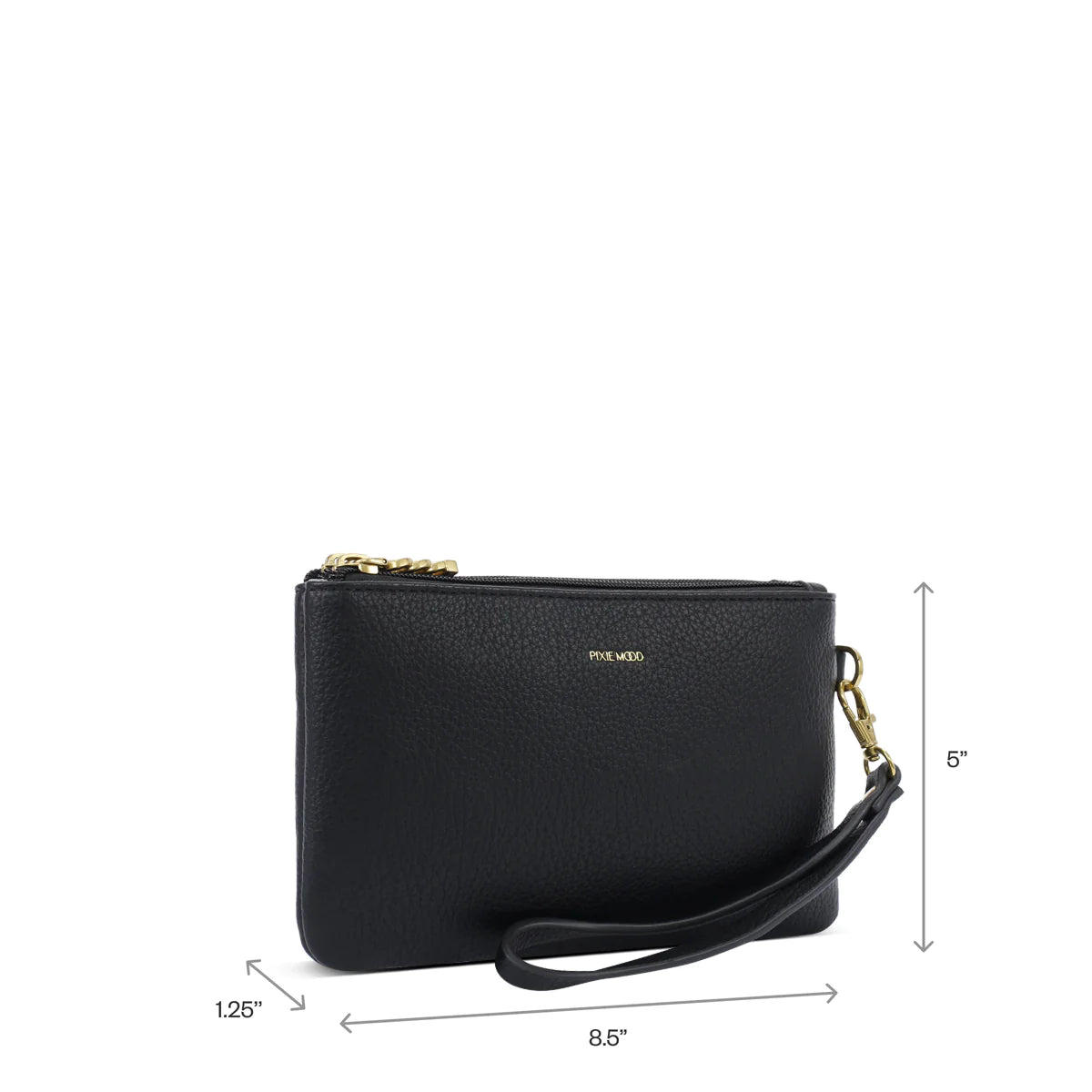 Pixie Mood Paris Double Zip Pouch - Pebbled Black, Vegan Leather