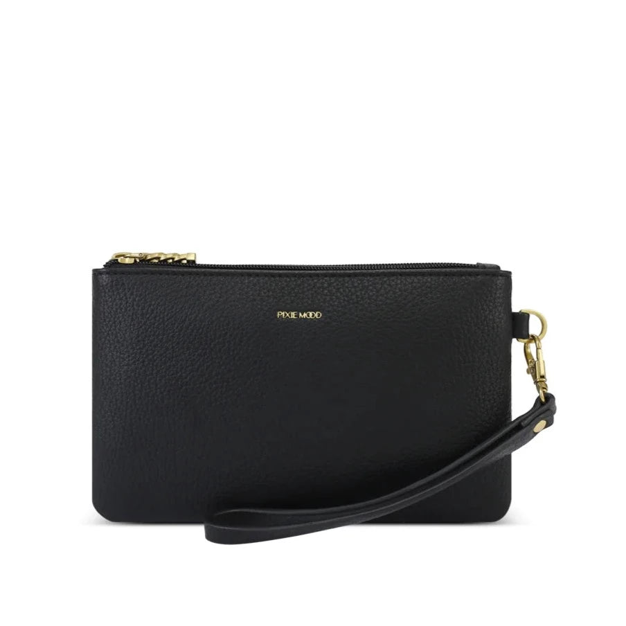 Pixie Mood Paris Double Zip Pouch - Pebbled Black, Vegan Leather