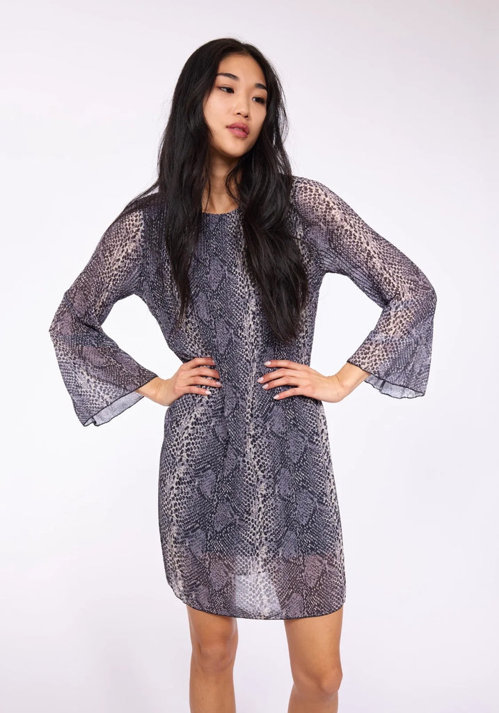 Pistache Georgette Blouse Dress, Grey Python | Made in Italy