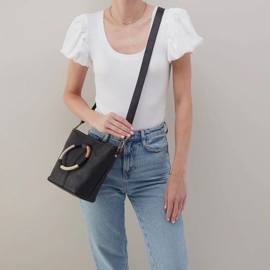 Hobo Bag Luna Small Tote Black | Pebbled Leather