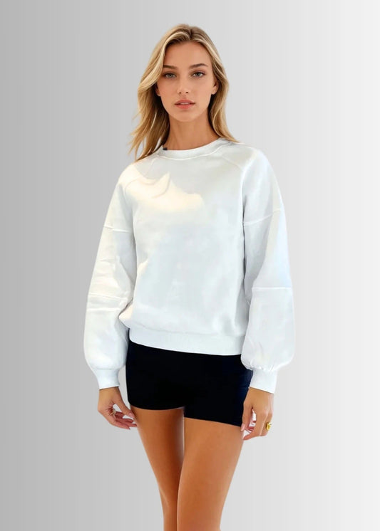 PRIV Cece Crew Neck Fleece Sweater | White