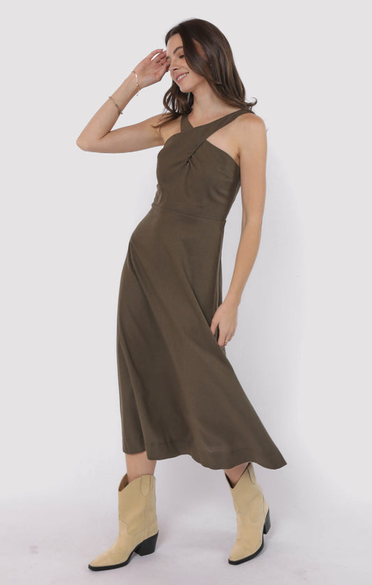 Backyard Linen Blend Halter Neck Dress