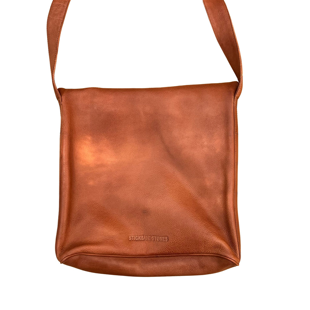 Sticks and Stones Flap Bag | Cognac, Genuine Leather