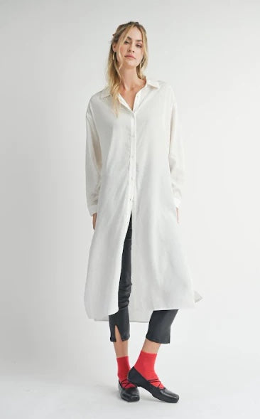 Spencer Long Button Down Shirt - Ivory