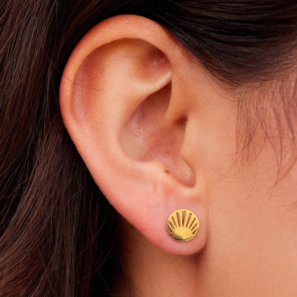 Pura Vida Cutout Sunburst Stud Earrings, Gold |  Handmade Costa Rica