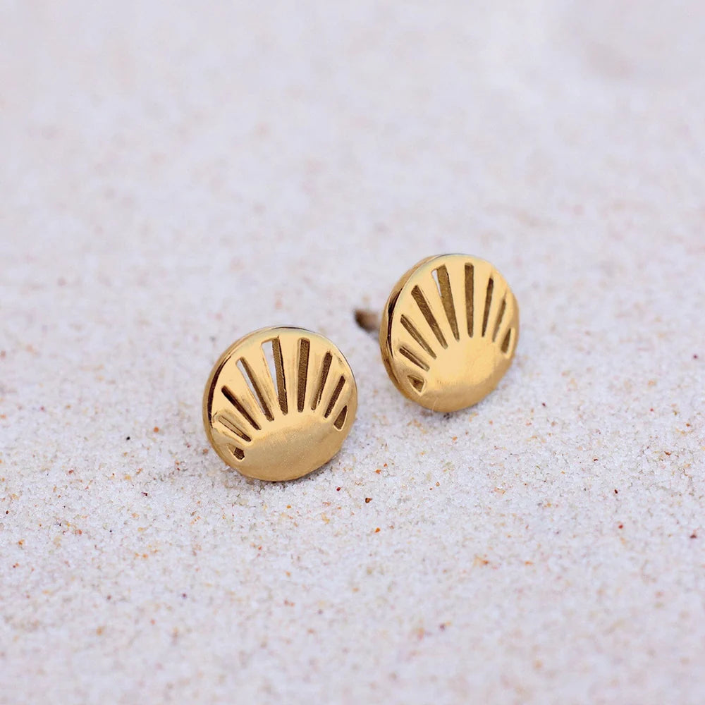 Pura Vida Cutout Sunburst Stud Earrings, Gold |  Handmade Costa Rica