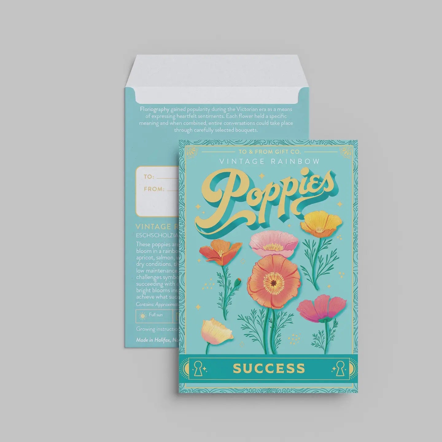 To & From Gift Co. Seed Packet | Vintage Rainbow Poppies, Made in Canada