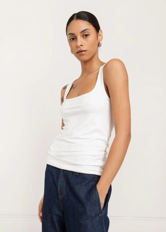 Paper Label Alina Double Layered Tank | White, Designed in Canada