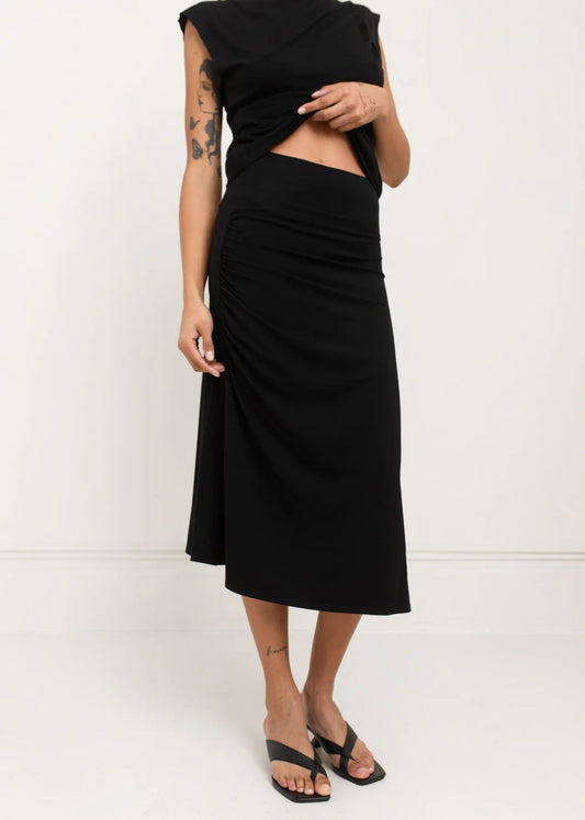 Paper Label Regina Rouched Skirt | Midnight Blue, Designed in Canada