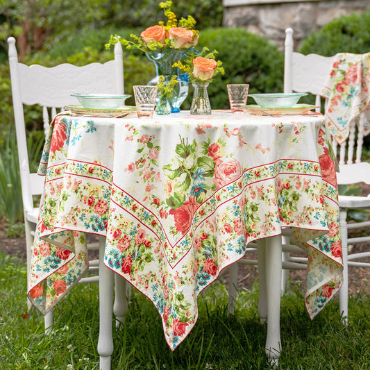 April Cornell Cotton Tablecloth | Cottage Rose White, 100% Cotton