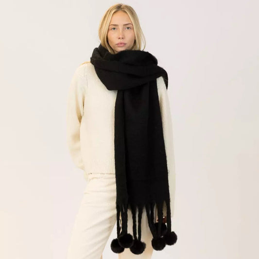 Pompom Scarf - Black